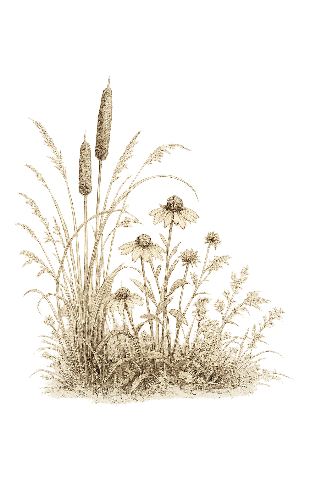 Minnesota prairie flowers and native grass illustration