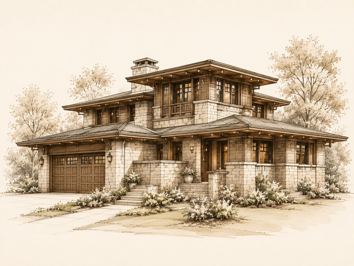 Prairie-style single-family home illustration